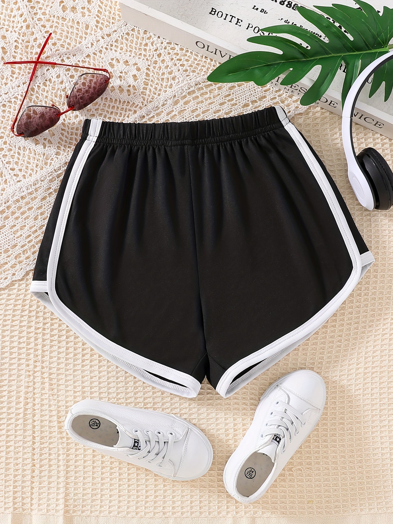 Girls' Basic Shorts Contrast Binding Comfortable And Breathable