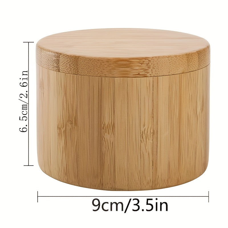 2pcs Bamboo Salt Box Salt Cellar Wooden Storage Box Spice Storage Box With Lid