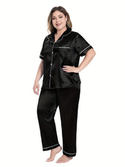 Pajamas Set Women's Plus Contrast Binding Shirt
