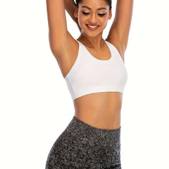 Solid Cross Strap Sport Bra With Detachable Chest Pad Yoga Vest