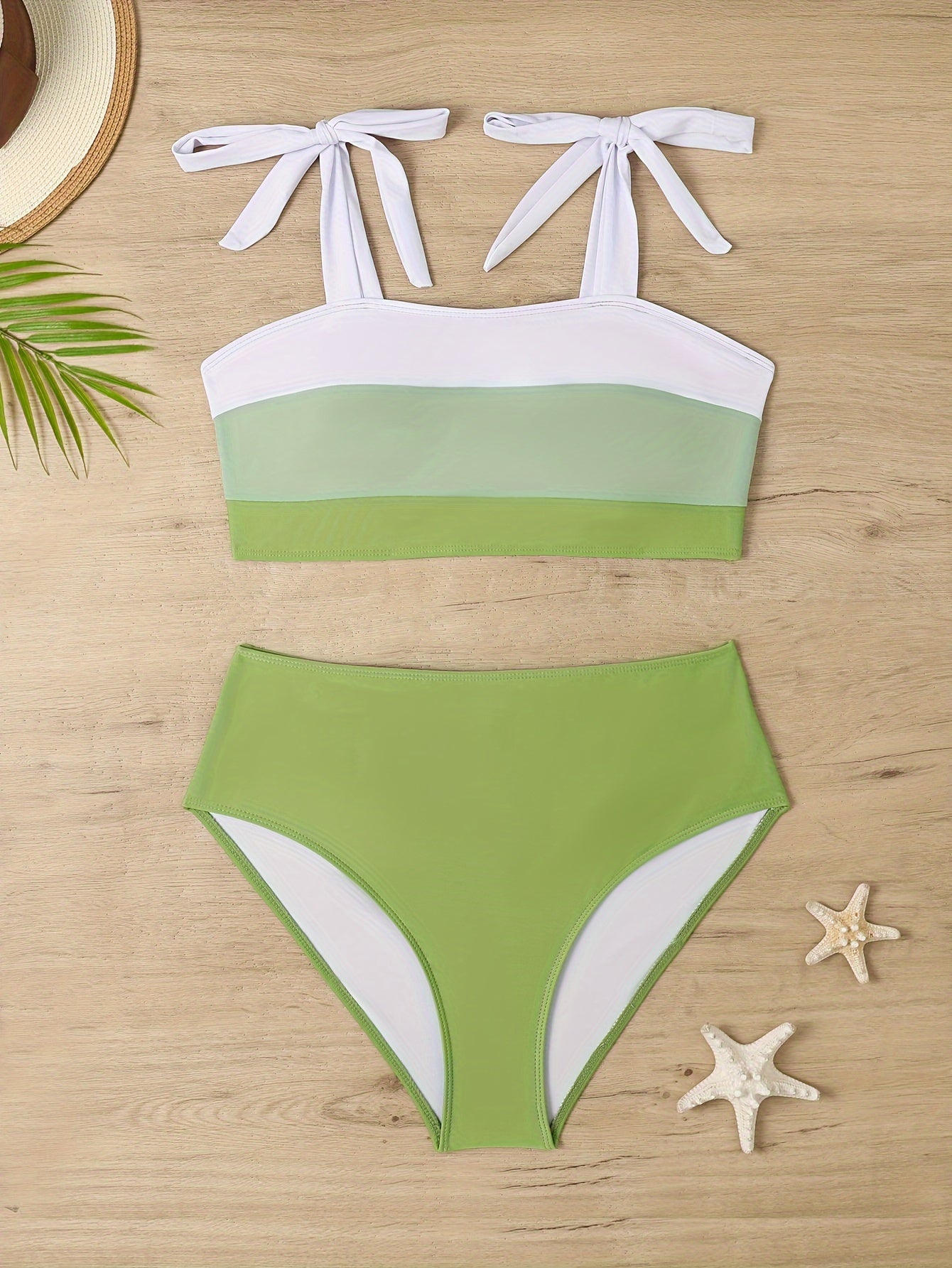 Colorblock Tie Shoulder Bikini Set