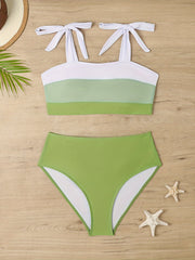 Colorblock Tie Shoulder Bikini Set