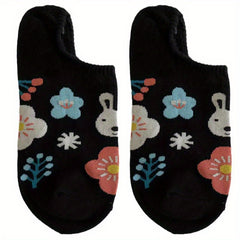 10 Pairs Girls Cartoon Rabbit Boat Socks, Breathable and Comfortable