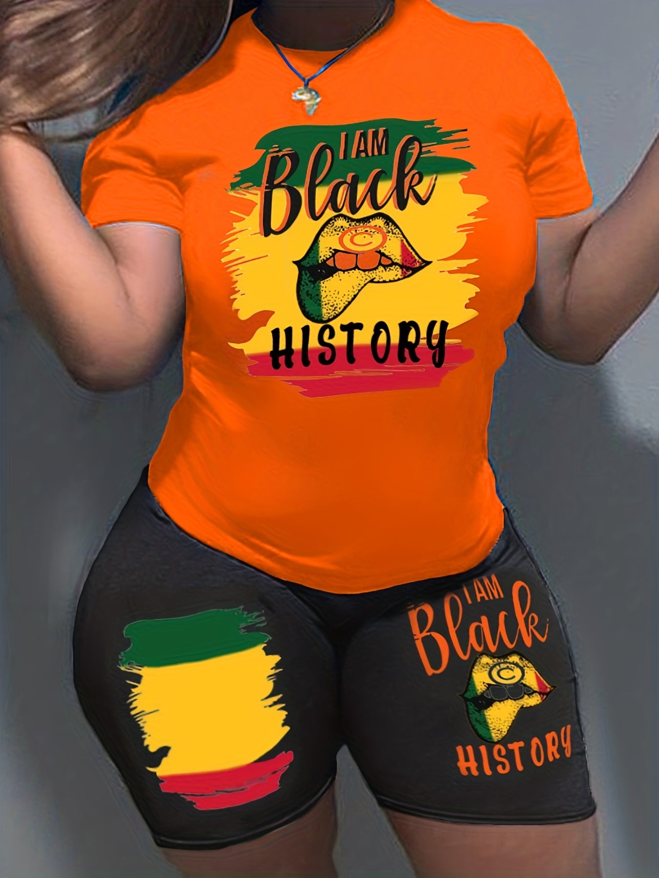 Juneteenth Graphic Print Tee & Shorts Set Plus Size