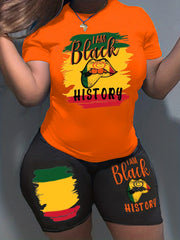 Juneteenth Graphic Print Tee & Shorts Set Plus Size