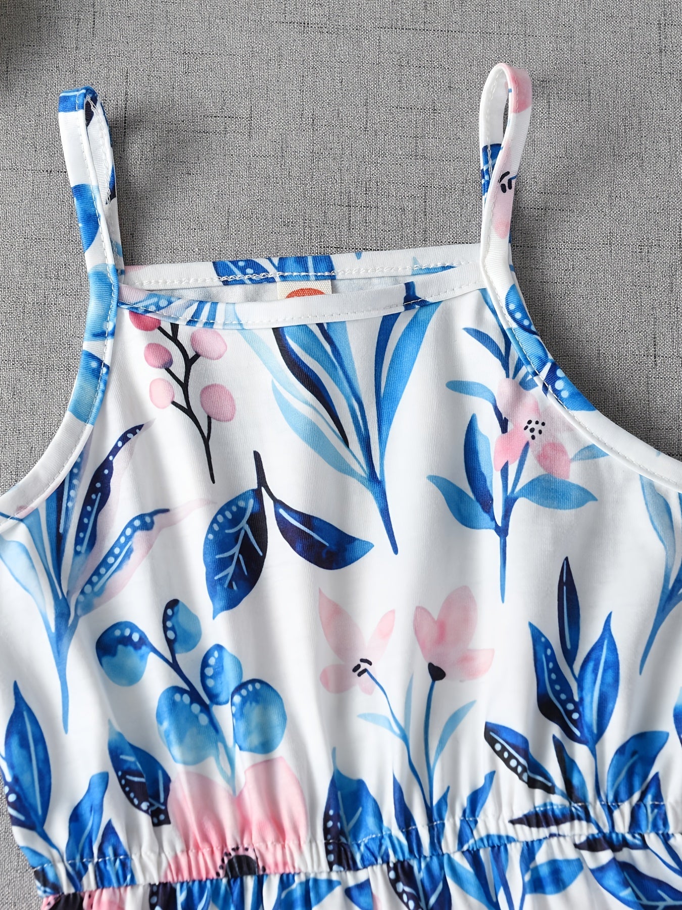 Girls Square Collar Cami Romper Flowers Print Stretch Jumpsuit Kids Summer
