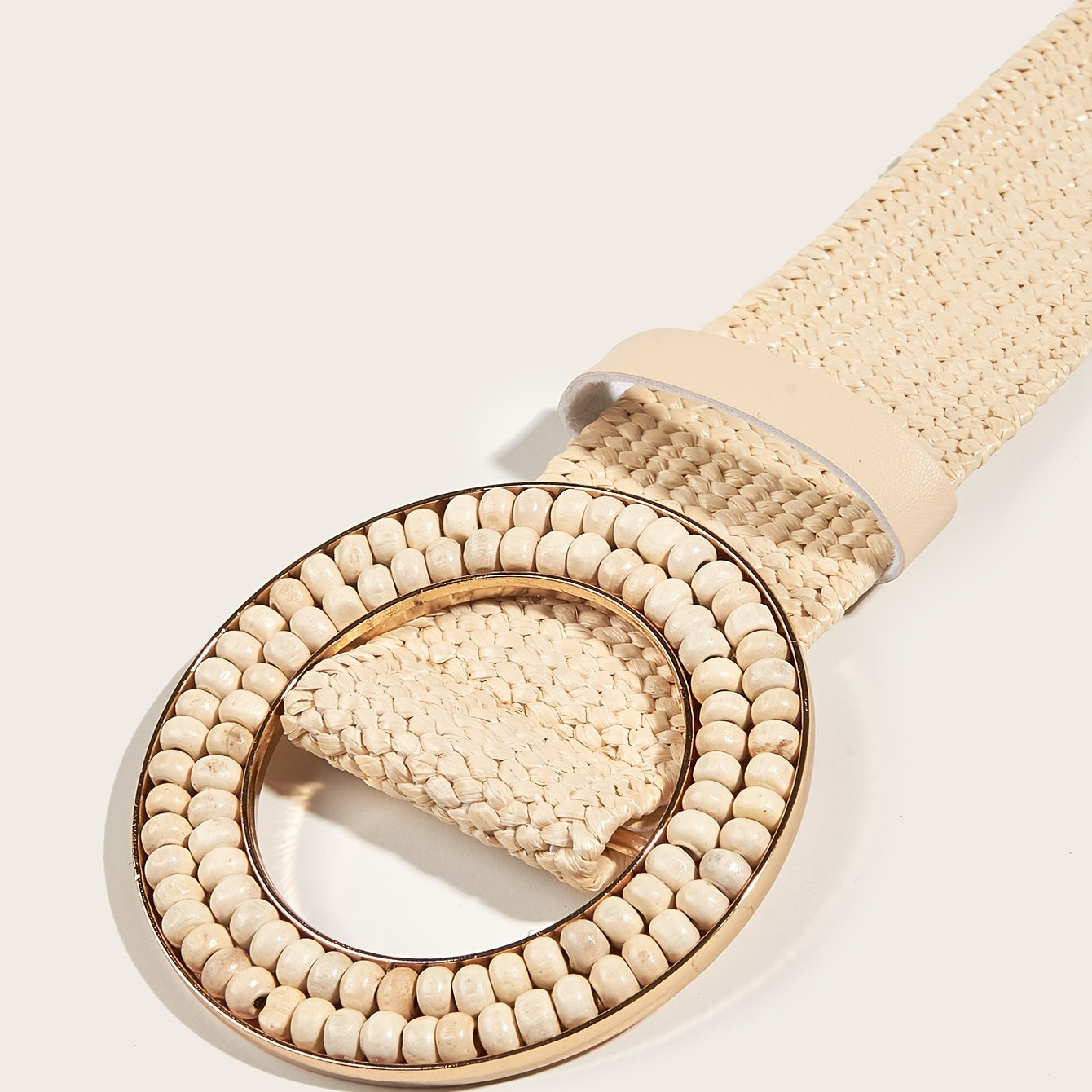 Boho Beige Braided Straw Belt Elastic Waistband