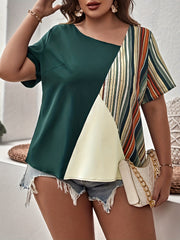 Colorblock Stripe Print Short Sleeve Top
