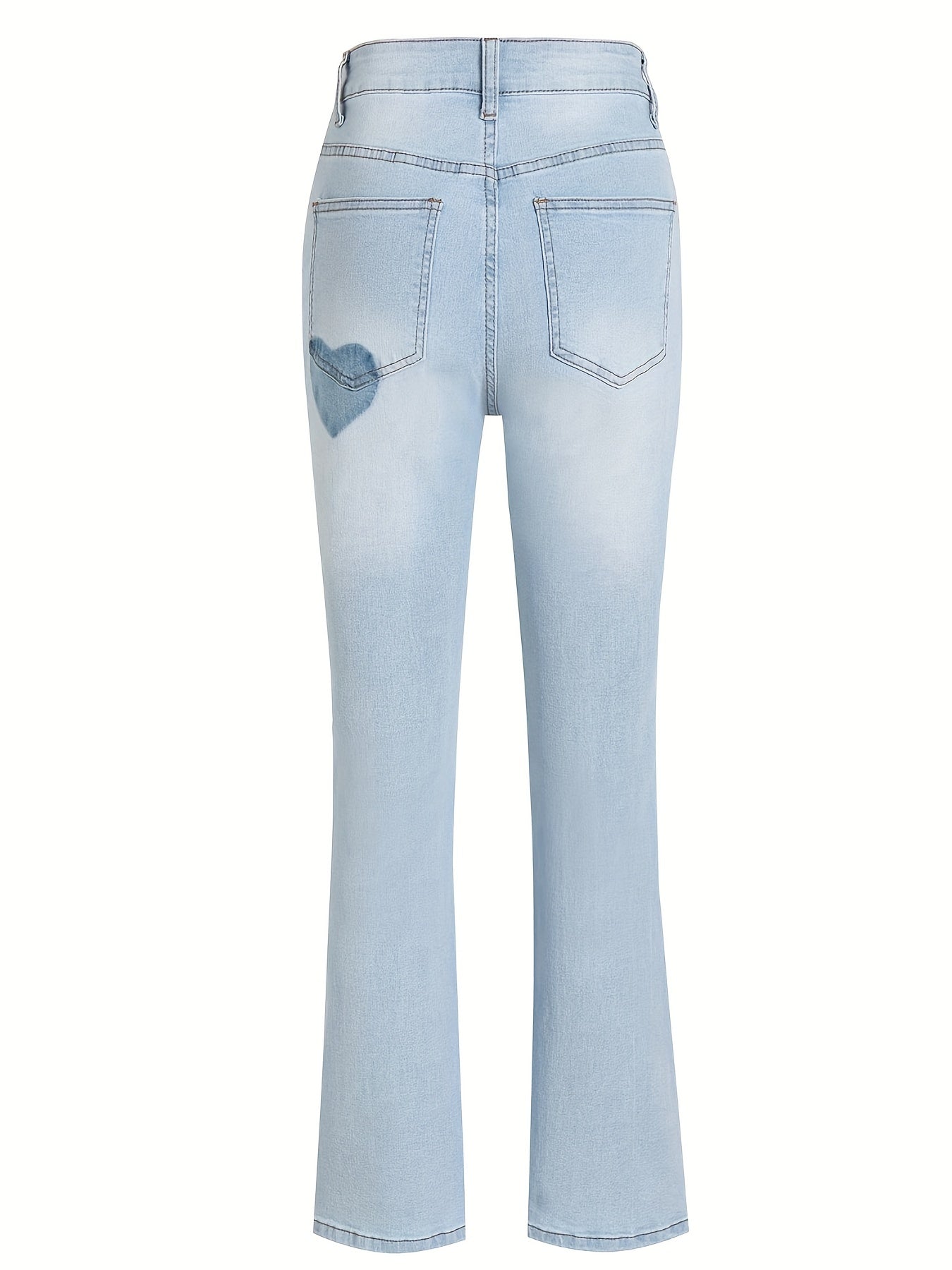 Heart Print Skinny Flared Jeans With Pockets