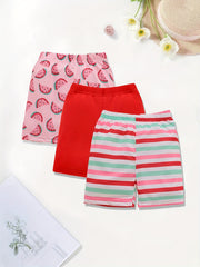 3pcs Toddler Girls Fruit Striped Print Shorts Set