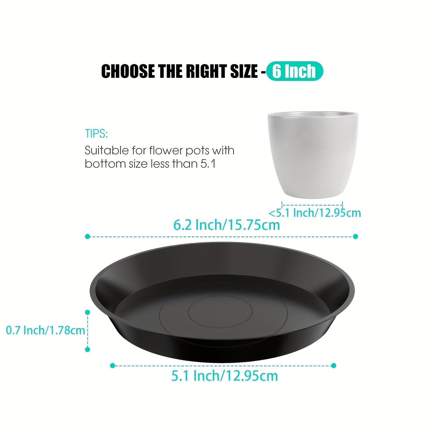 6pcs Plastic Plant Saucer Tray 15-24cm Indoor Outdoor Flower Pot Accessories