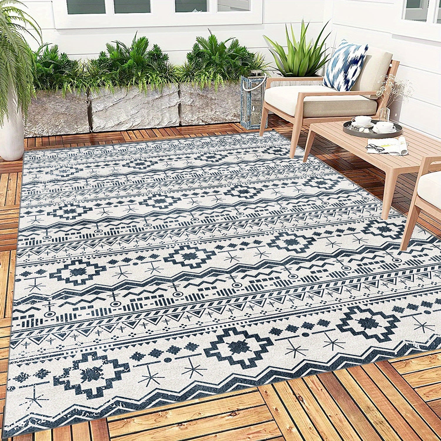 Large Bohemian Reversible Mats Non-slip Plastic Straw Rug Outdoor Area Rug