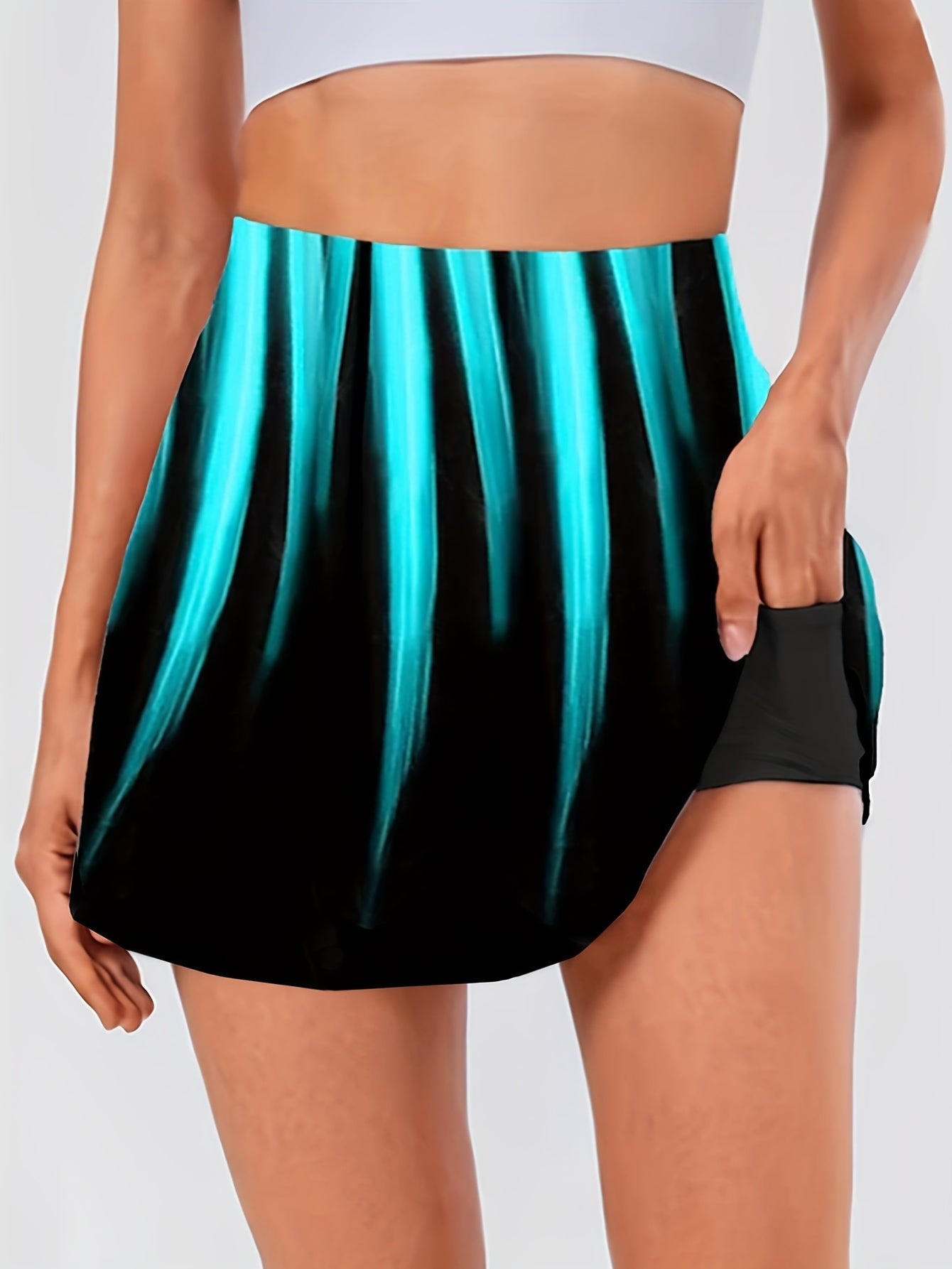 Random Print Plus Size Sports Skort High Rise Stretch Skort With Pockets