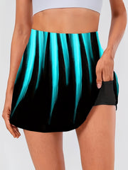 Random Print Plus Size Sports Skort High Rise Stretch Skort With Pockets