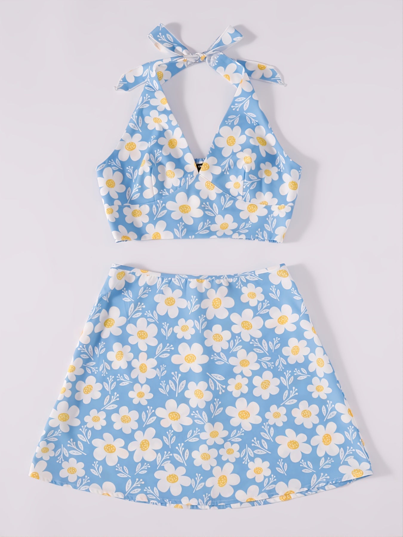Floral Print Cami Tops & High Waist Vacation Skirts Set