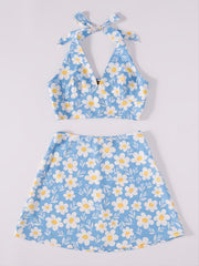 Floral Print Cami Tops & High Waist Vacation Skirts Set