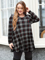 Women's Plaid Print Long Sleeve A Line Mini Dress