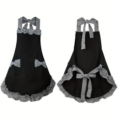 Polyester Retro Ladies Kitchen Apron with Lace Detailing