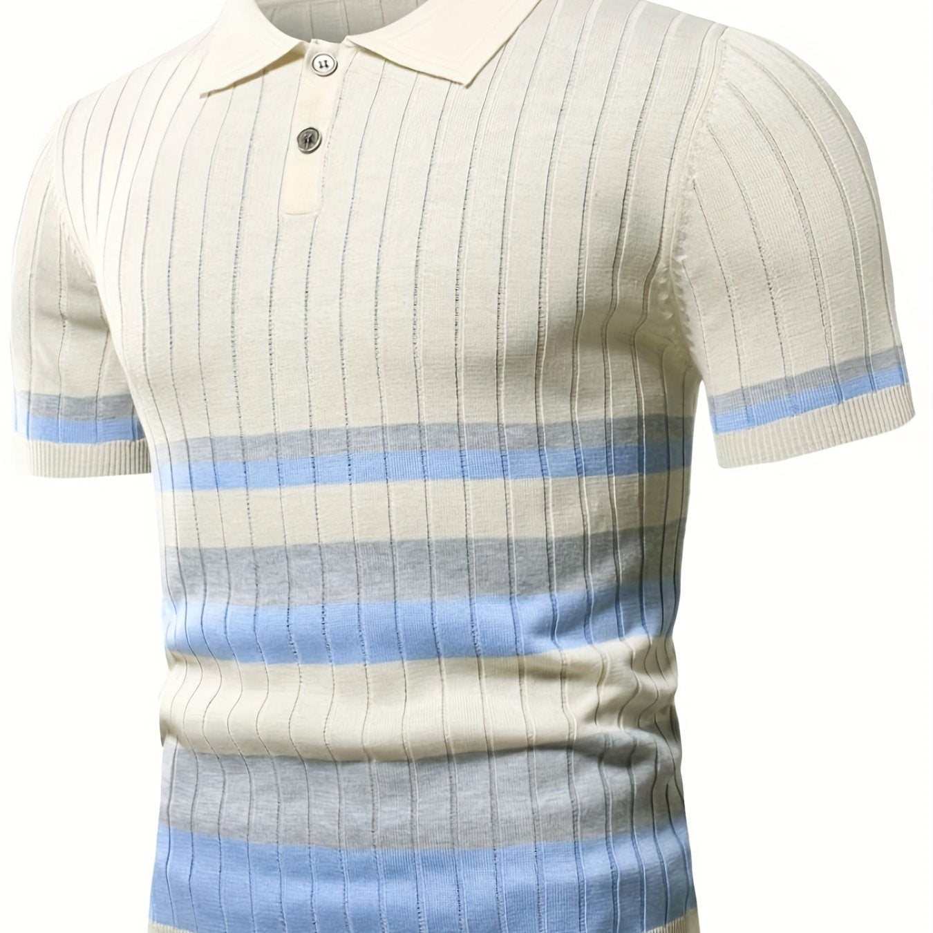 Stripe Pattern Polo Sweater Men's Warm Stretch V Neck Pullover