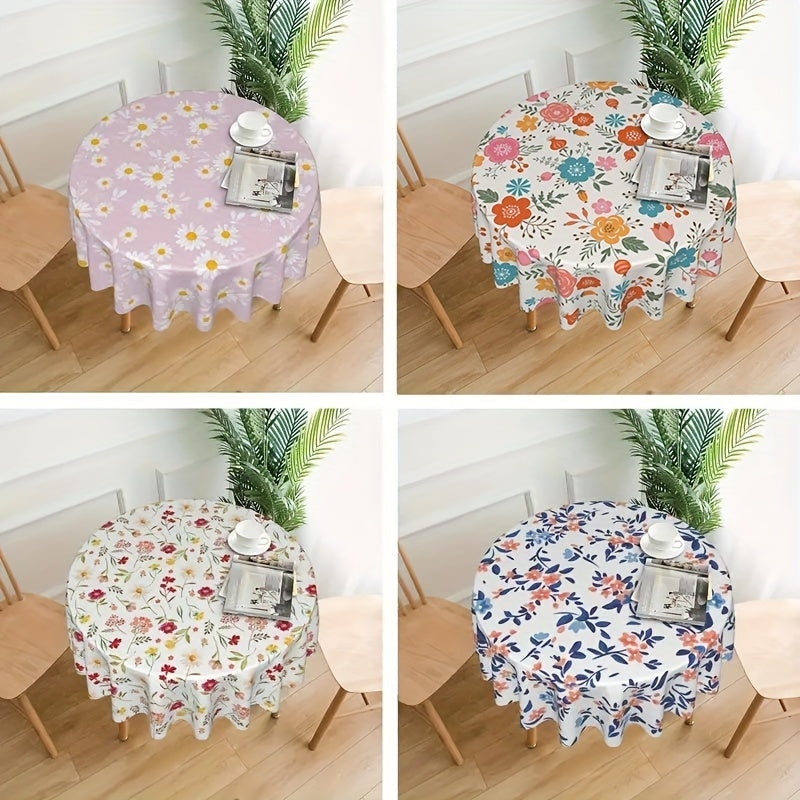 Boho Floral Round Tablecloth Stain Resistant Waterproof Wrinkle Resistant