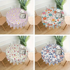 Boho Floral Round Tablecloth Stain Resistant Waterproof Wrinkle Resistant