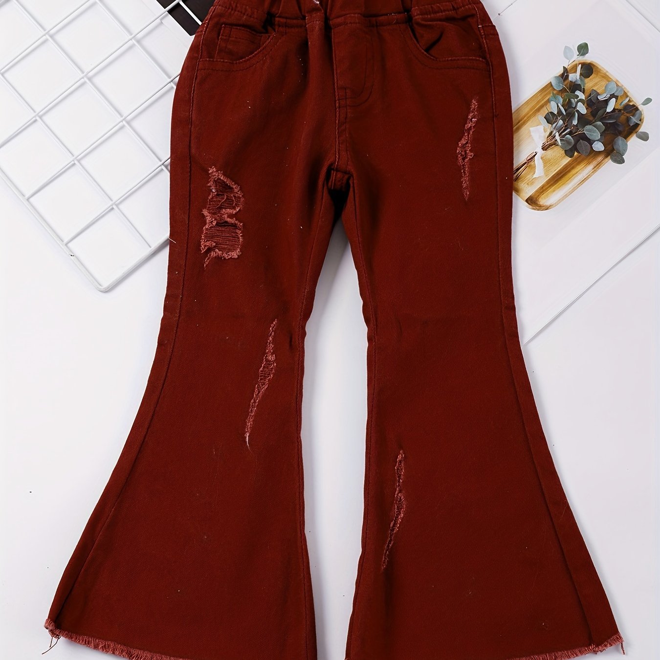 Toddler Girls Ripped Jeans Flare Leg Denim Bell Bottoms Pants