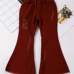 Toddler Girls Ripped Jeans Flare Leg Denim Bell Bottoms Pants