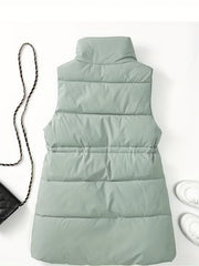 Sleeveless Warm Vest Zip Up Casual Solid