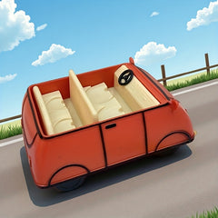 Red Toy Car Moving Wheels Animated Character Figurine Compartment No Needed