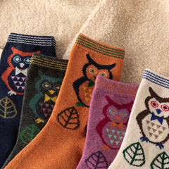 5 Pairs Owl Pattern Crew Socks Warm Mid Tube Women's Stockings