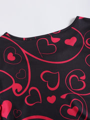 Heart Print Bodycon Dress Crew Neck Short Sleeve Women's Clothing