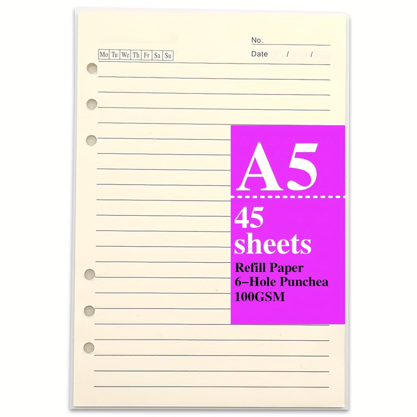 A5 Refill Paper 80 Pages Lined Loose Leaf 6 Hole Punched
