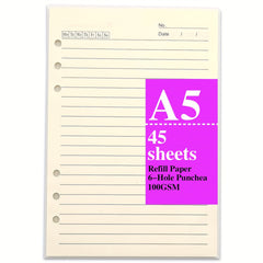 A5 Refill Paper 80 Pages Lined Loose Leaf 6 Hole Punched