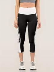 Pattern Block Crop Yoga Pants Fitness Sports Running Cropped Pants