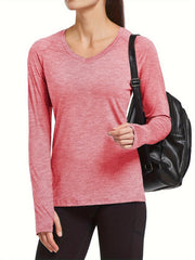 Sporty V Neck Long Sleeve Tee Women's Activewear