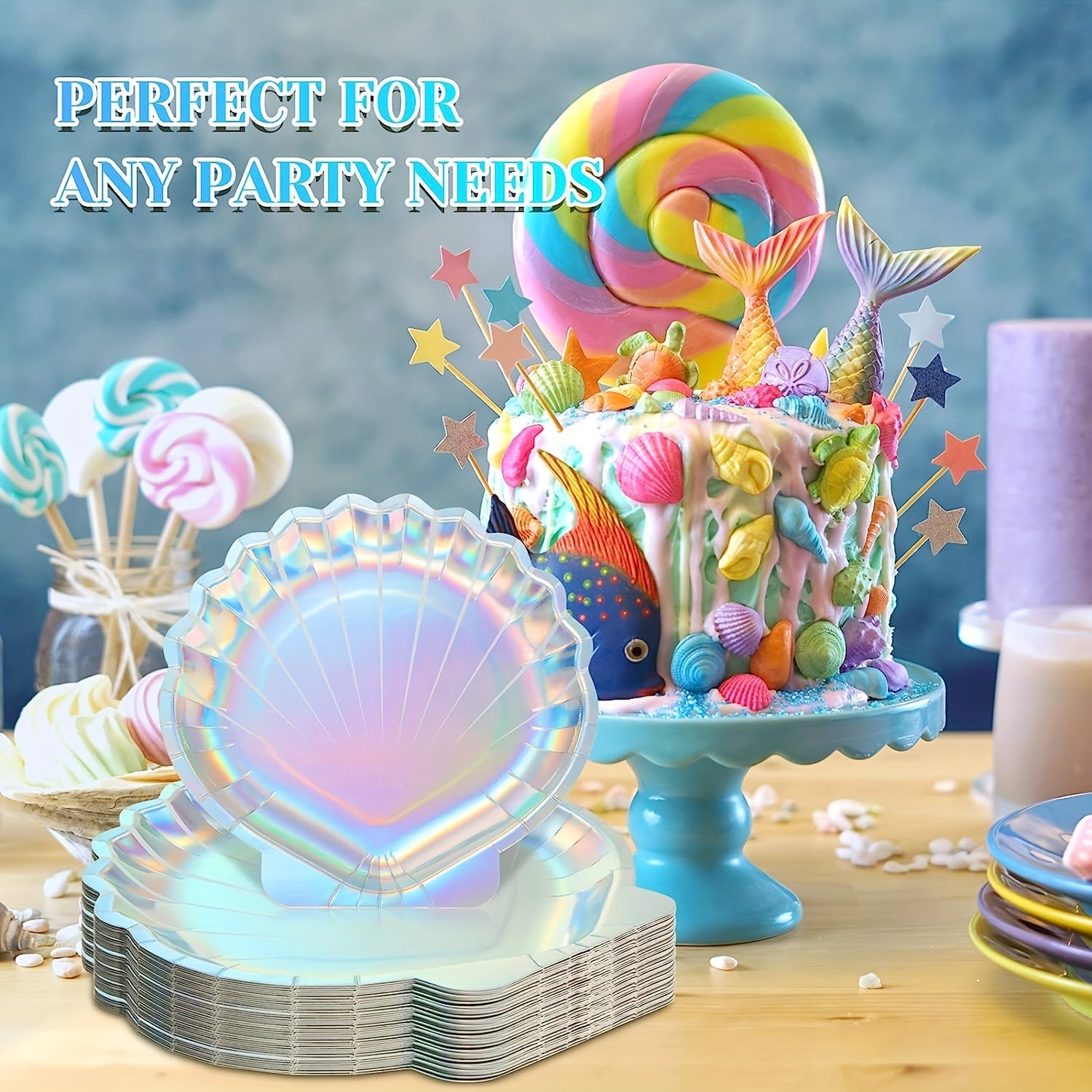 10pcs Mermaid Shell Paper Plate Disposable Silver Stamping Paper Plate