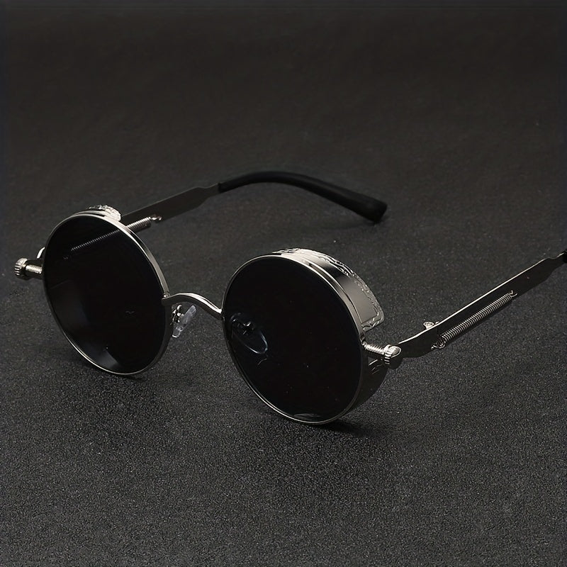 European American Round Frame Sunglasses Metal Spring Foot Retro Steampunk