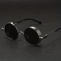 European American Round Frame Sunglasses Metal Spring Foot Retro Steampunk