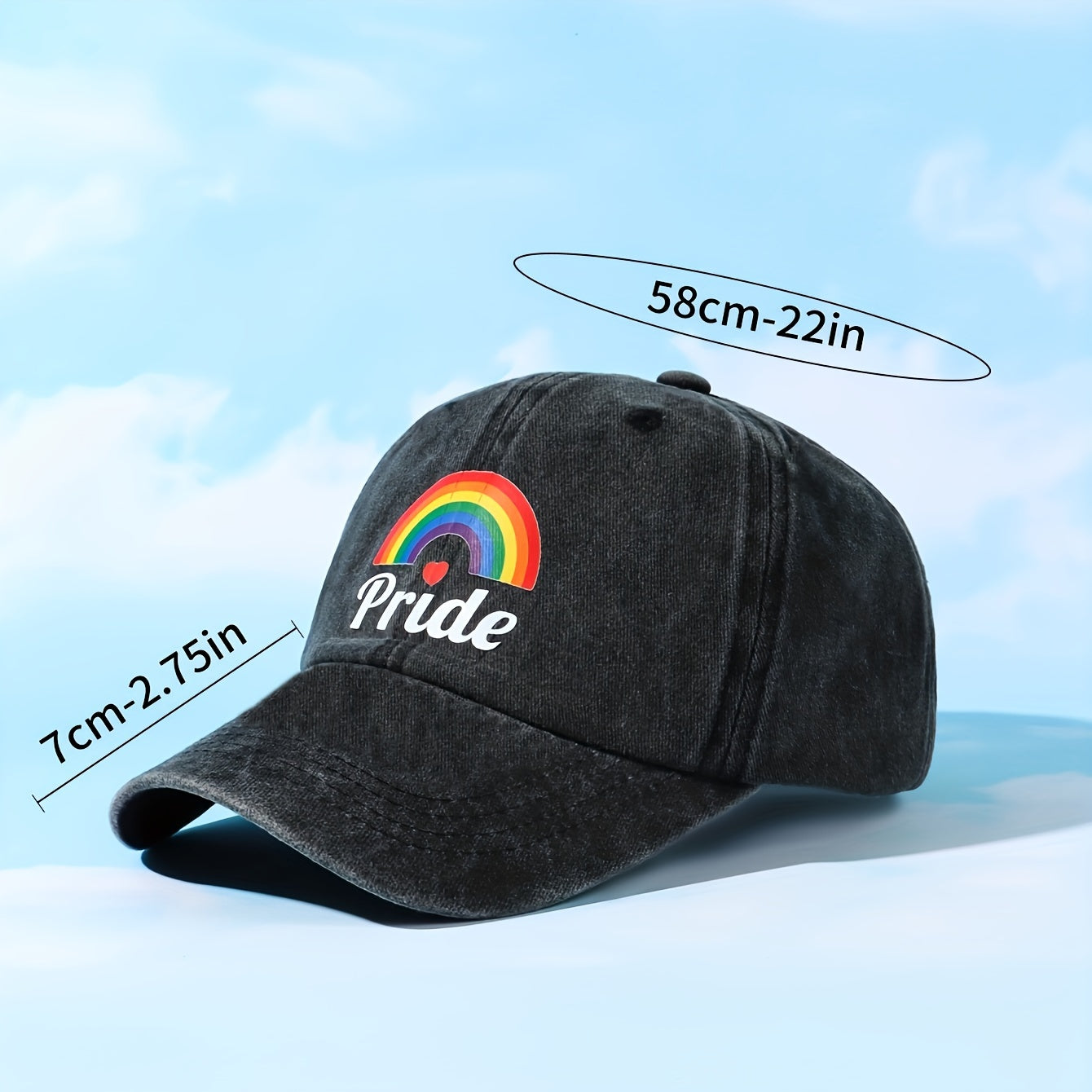 PRIDE Rainbow Print Baseball Cap Gray Washed Distressed Y2K Dad Hats Lightweight