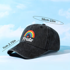 PRIDE Rainbow Print Baseball Cap Gray Washed Distressed Y2K Dad Hats Lightweight