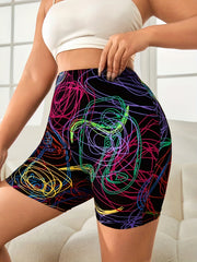 Colorful Line Print Yoga Shorts for Women