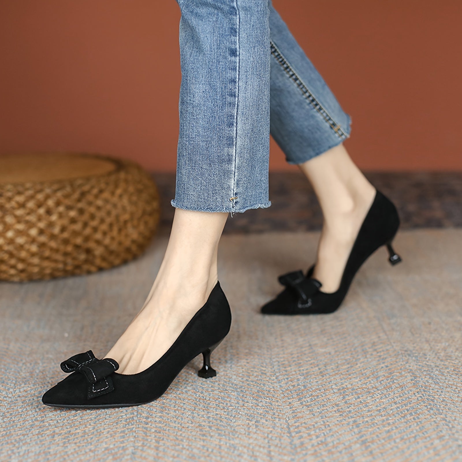 Women's Pointed Toe Bowknot Kitten Heels Party Pumps