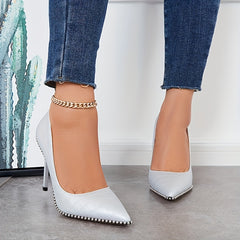 Sexy Pointed Toe High Heels Slip On Stiletto Metal Beads Pumps