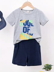 Boy's 2pcs T shirt & Elastic Waist Shorts Set OF BOY Print Short Sleeve Top