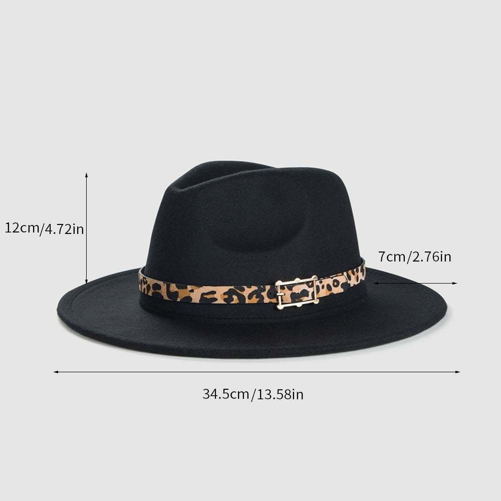 Men's Leopard Print Woolen Felt Hat with Decoration
