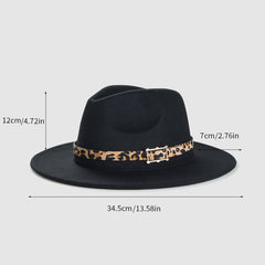 Men's Leopard Print Woolen Felt Hat with Decoration