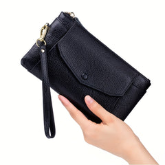 Leather Women's Clutch Bag with Zipper Closure & Wristlet
