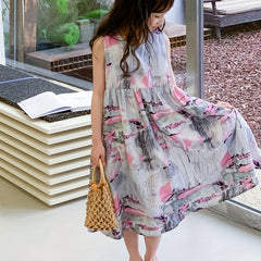 Girl's Brush Stroke Graphic Dress Casual Sleeveless Loose Princess Dress