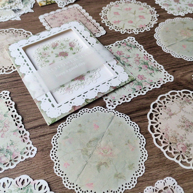 20pcs Retro Flower Lace Frame Decor Flower Material Paper Scrapbooking DIY