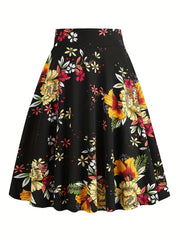 Vintage Floral Print Pleated Skirt